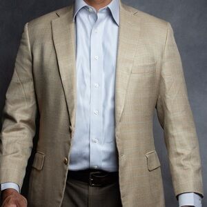 Tom James Executive Collection Mens 42R Silk & Linen Blazer Sportcoat Beige
